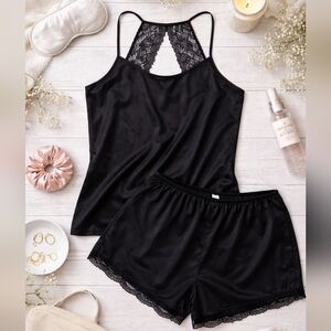 Stars Above Satin Pajama Set – Black (Size Medium)